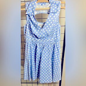 Bailey Blue women’s petite blue and white polka dot retro dress EUC